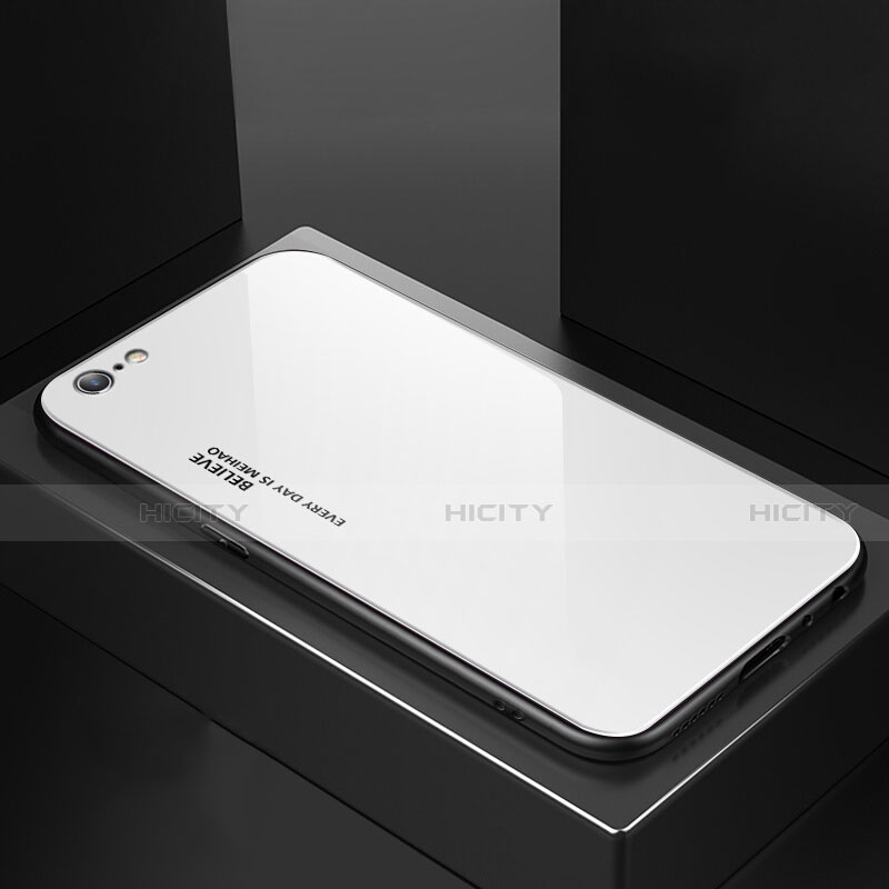 Carcasa Bumper Funda Silicona Espejo Gradiente Arco iris para Apple iPhone 6 Plus Blanco