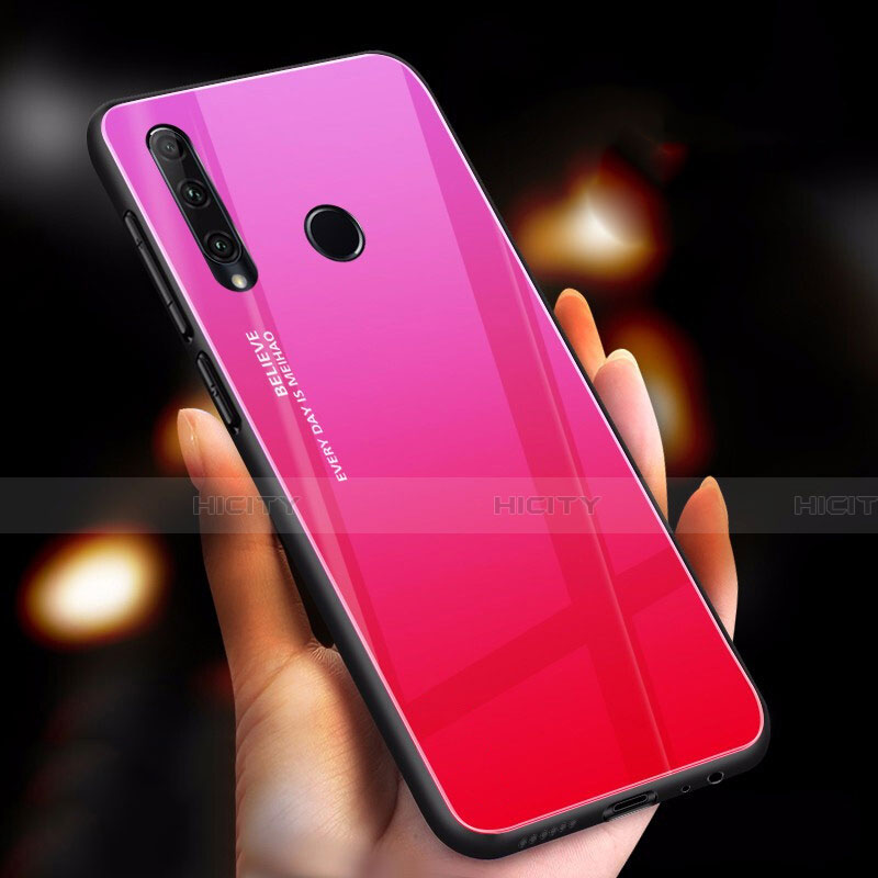 Carcasa Bumper Funda Silicona Espejo Gradiente Arco iris para Huawei Honor 20E Rosa Roja