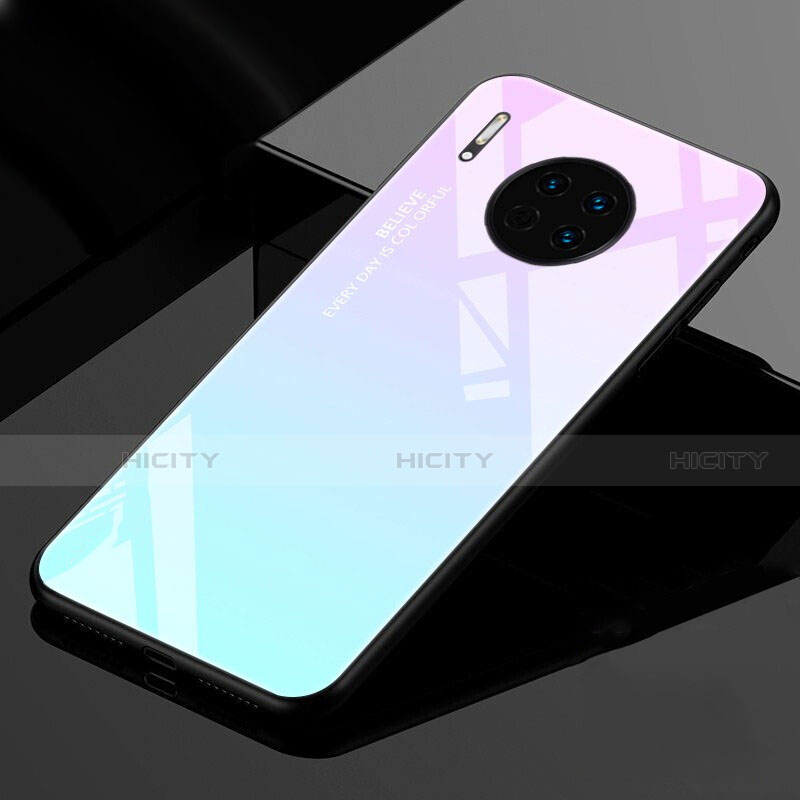 Carcasa Bumper Funda Silicona Espejo Gradiente Arco iris para Huawei Mate 30 5G Cian