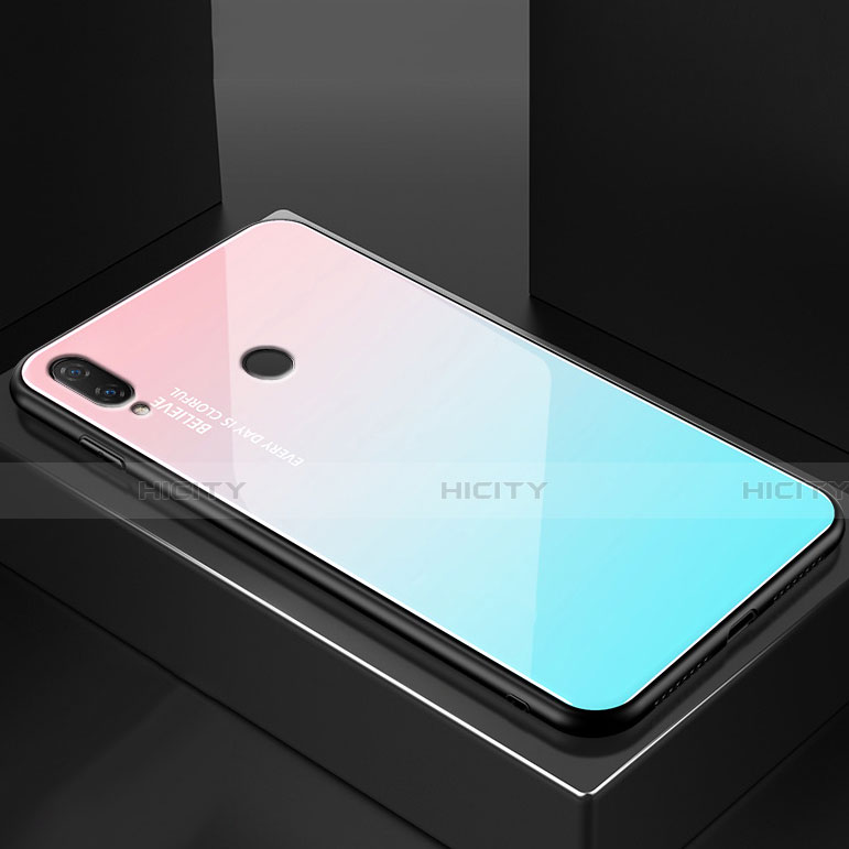 Carcasa Bumper Funda Silicona Espejo Gradiente Arco iris para Huawei Nova 3e Cian
