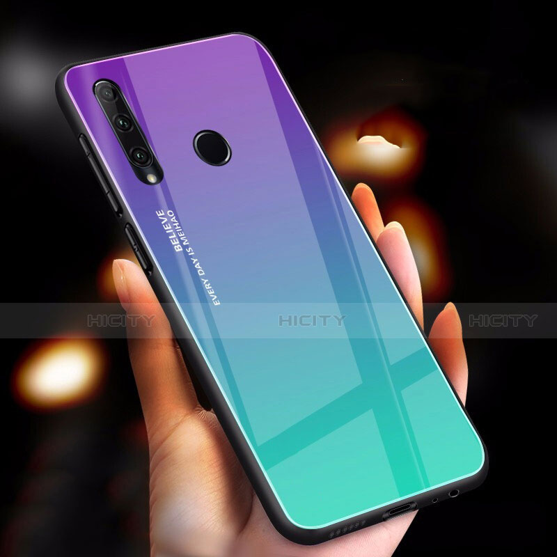 Carcasa Bumper Funda Silicona Espejo Gradiente Arco iris para Huawei P Smart+ Plus (2019) Cian