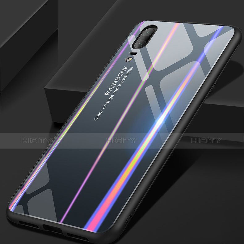 Carcasa Bumper Funda Silicona Espejo Gradiente Arco iris para Huawei P20 Gris