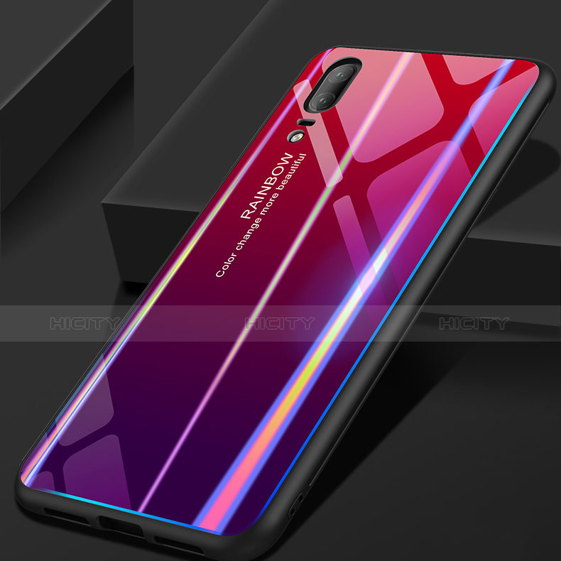 Carcasa Bumper Funda Silicona Espejo Gradiente Arco iris para Huawei P20 Rojo