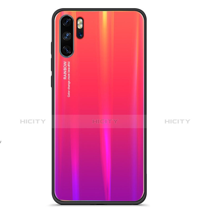 Carcasa Bumper Funda Silicona Espejo Gradiente Arco iris para Huawei P30 Pro New Edition Rojo