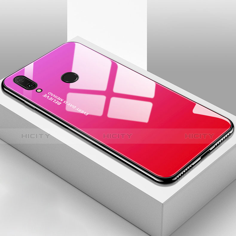 Carcasa Bumper Funda Silicona Espejo Gradiente Arco iris para Huawei Y9 (2019) Rosa Roja