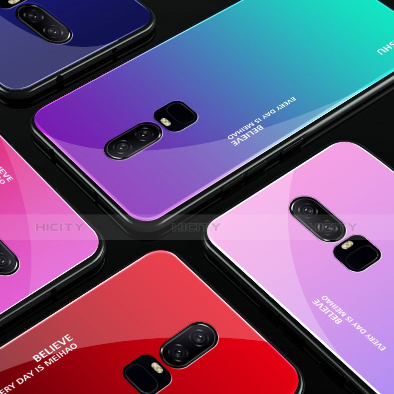 Carcasa Bumper Funda Silicona Espejo Gradiente Arco iris para OnePlus 6