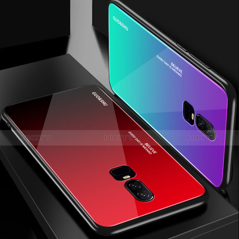 Carcasa Bumper Funda Silicona Espejo Gradiente Arco iris para OnePlus 6