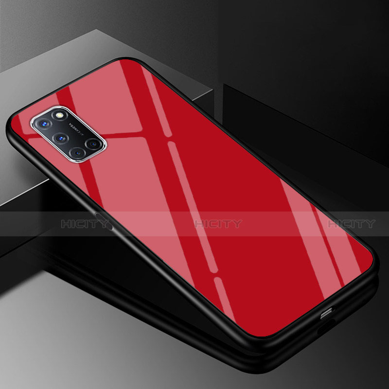 Carcasa Bumper Funda Silicona Espejo Gradiente Arco iris para Oppo A52 Rojo