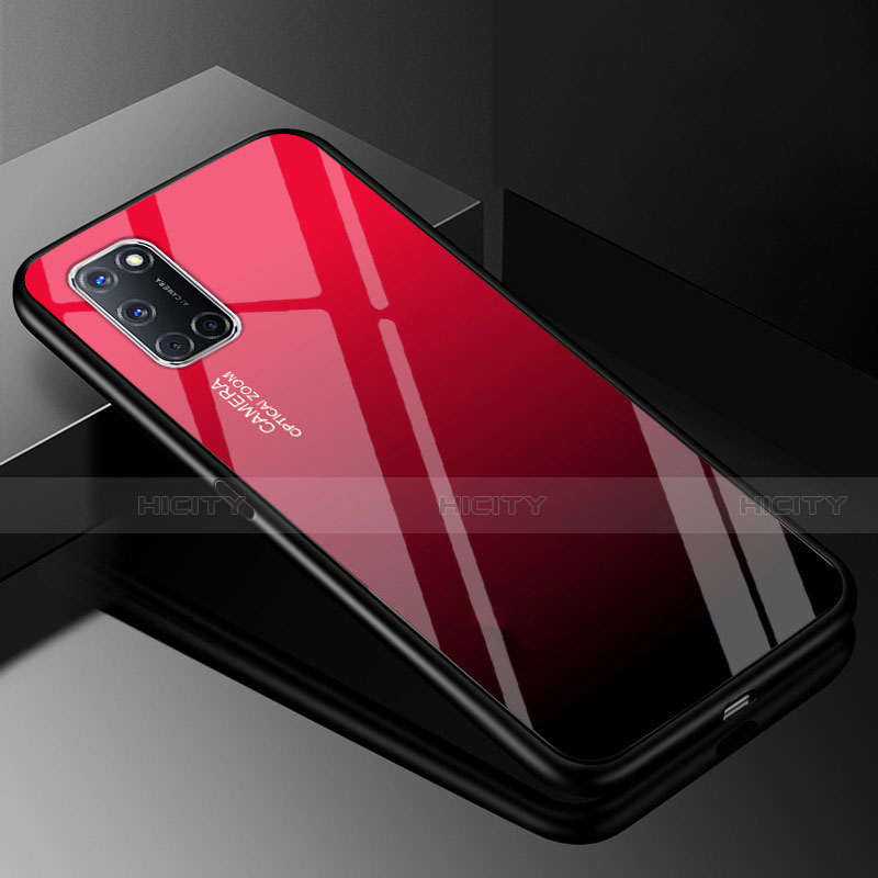 Carcasa Bumper Funda Silicona Espejo Gradiente Arco iris para Oppo A72 Rojo y Negro