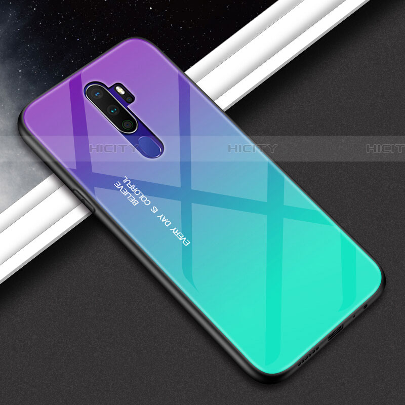 Carcasa Bumper Funda Silicona Espejo Gradiente Arco iris para Oppo A9 (2020) Verde