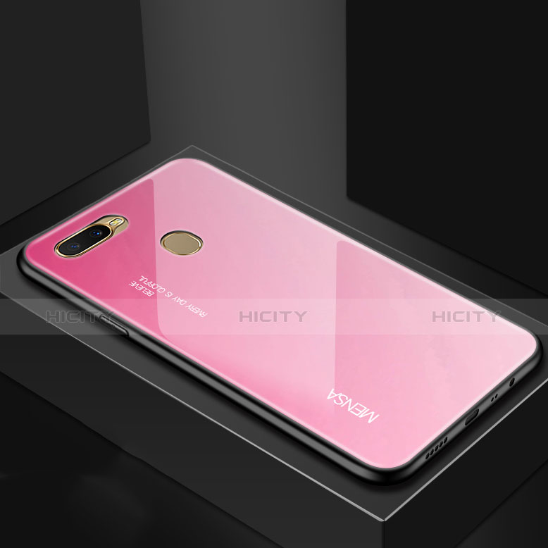 Carcasa Bumper Funda Silicona Espejo Gradiente Arco iris para Oppo AX7 Oro Rosa