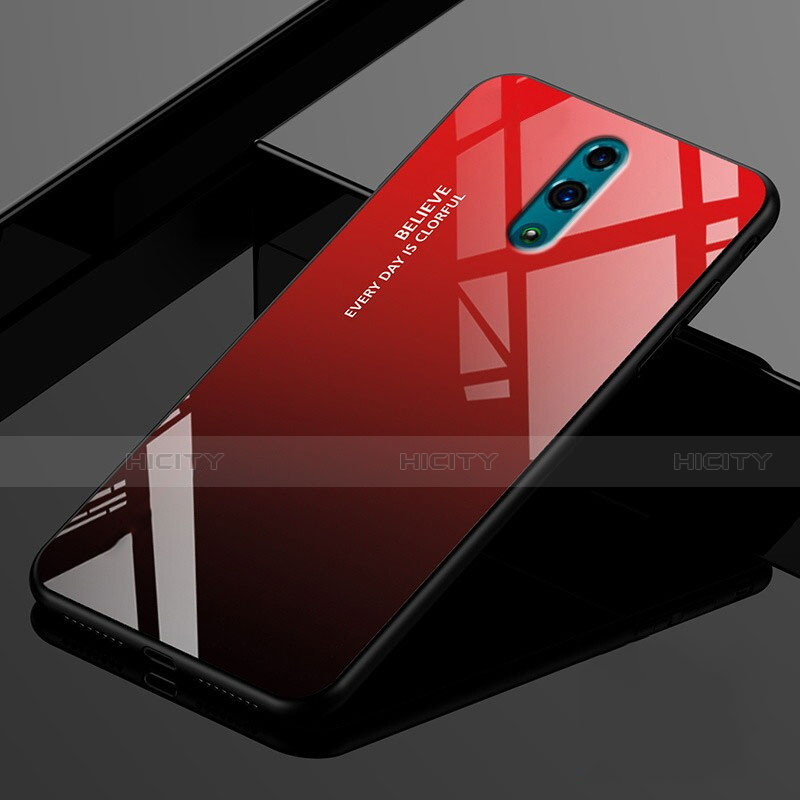 Carcasa Bumper Funda Silicona Espejo Gradiente Arco iris para Oppo K3 Rojo