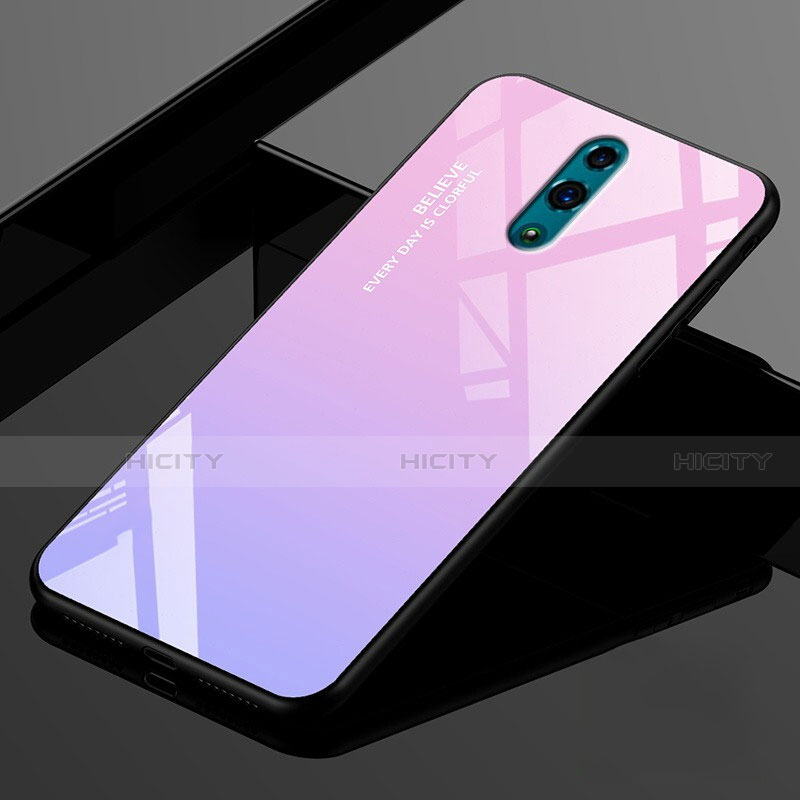 Carcasa Bumper Funda Silicona Espejo Gradiente Arco iris para Oppo Realme X Rosa