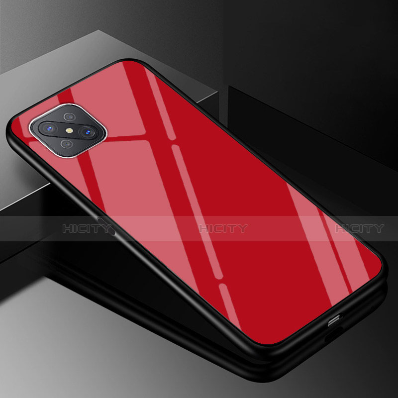 Carcasa Bumper Funda Silicona Espejo Gradiente Arco iris para Oppo Reno4 Z 5G Rojo