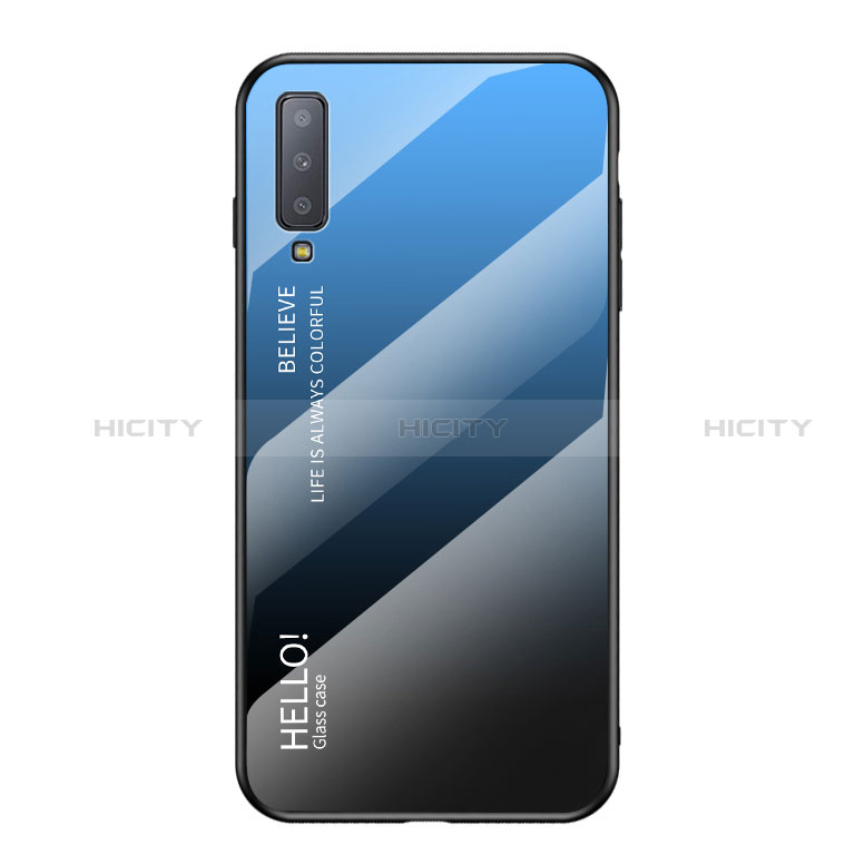 Carcasa Bumper Funda Silicona Espejo Gradiente Arco iris para Samsung Galaxy A7 (2018) A750 Azul