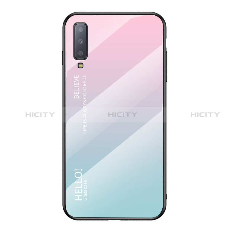 Carcasa Bumper Funda Silicona Espejo Gradiente Arco iris para Samsung Galaxy A7 (2018) A750 Cian