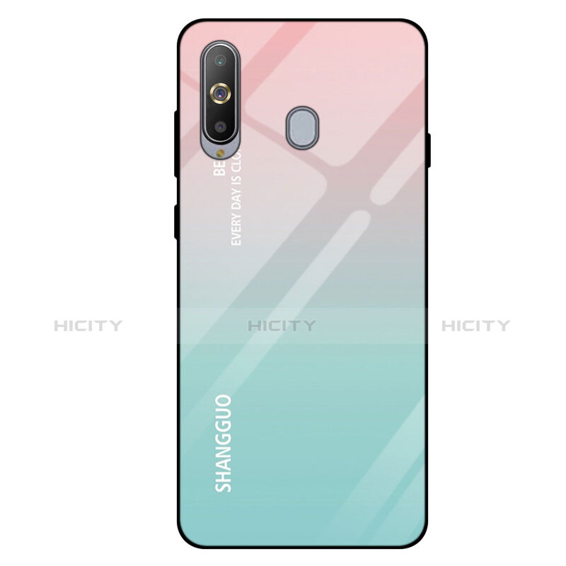 Carcasa Bumper Funda Silicona Espejo Gradiente Arco iris para Samsung Galaxy A8s SM-G8870 Cian