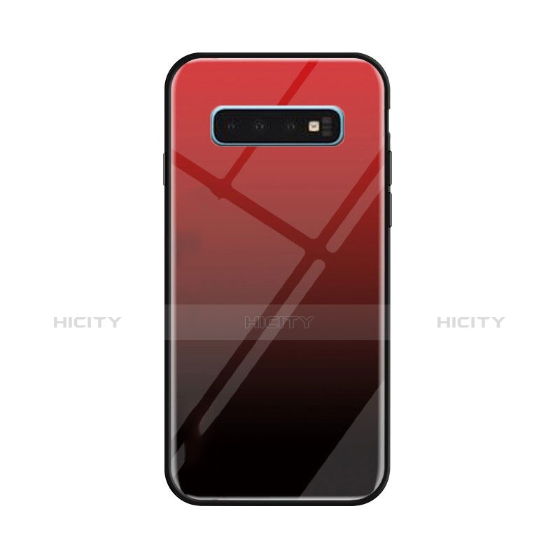 Carcasa Bumper Funda Silicona Espejo Gradiente Arco iris para Samsung Galaxy S10 Plus Rojo