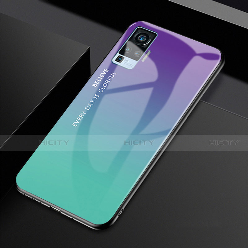 Carcasa Bumper Funda Silicona Espejo Gradiente Arco iris para Vivo X50 Pro 5G