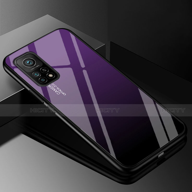 Carcasa Bumper Funda Silicona Espejo Gradiente Arco iris para Xiaomi Mi 10T 5G Morado