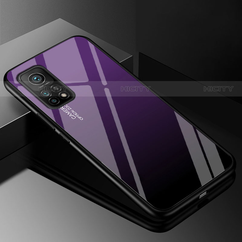 Carcasa Bumper Funda Silicona Espejo Gradiente Arco iris para Xiaomi Mi 10T Pro 5G Morado