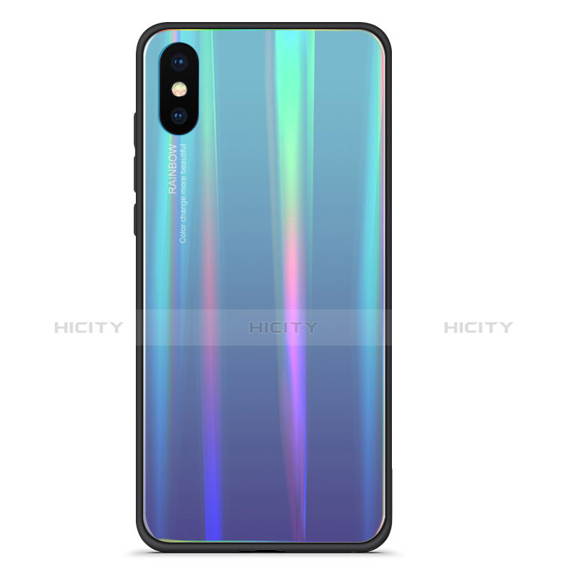 Carcasa Bumper Funda Silicona Espejo Gradiente Arco iris para Xiaomi Mi 8 Pro Global Version Azul