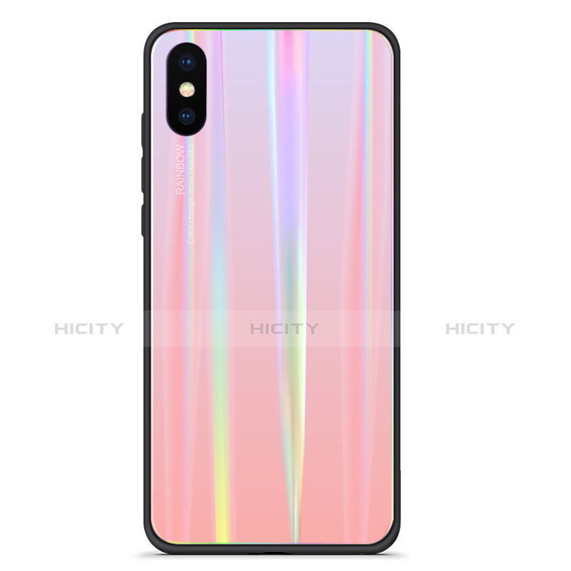 Carcasa Bumper Funda Silicona Espejo Gradiente Arco iris para Xiaomi Mi 8 Pro Global Version Rosa