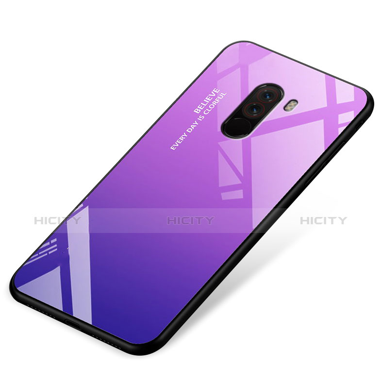 Carcasa Bumper Funda Silicona Espejo Gradiente Arco iris para Xiaomi Pocophone F1 Morado