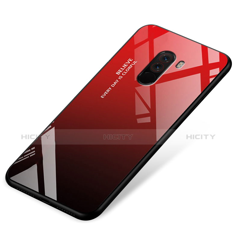 Carcasa Bumper Funda Silicona Espejo Gradiente Arco iris para Xiaomi Pocophone F1 Rojo