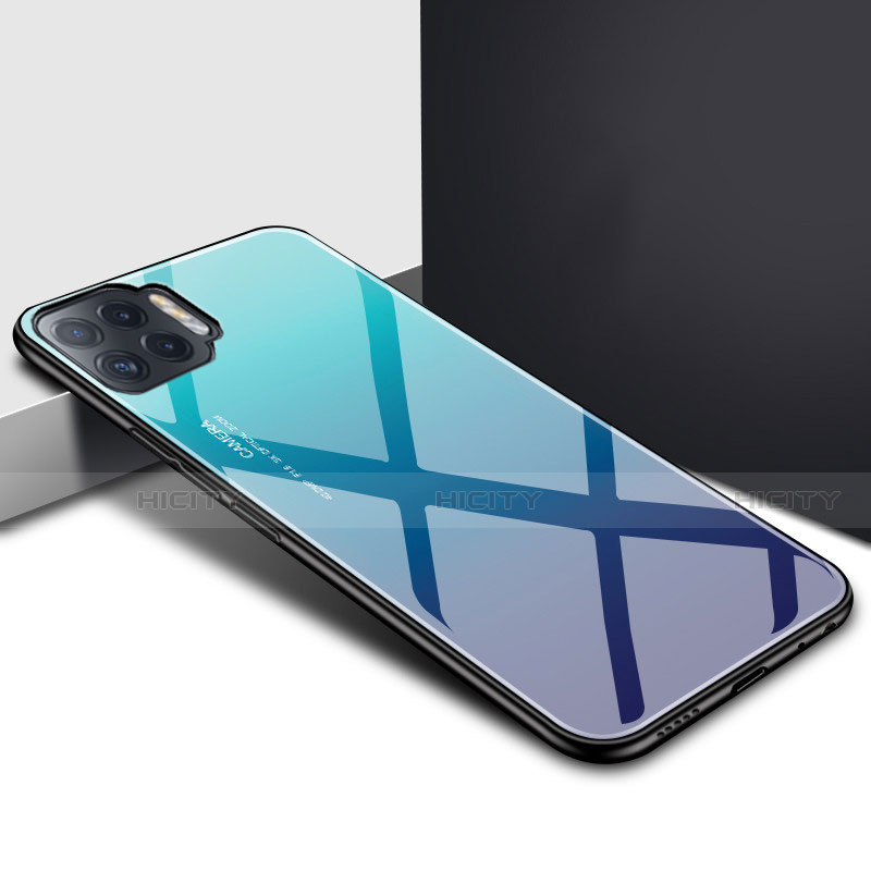 Carcasa Bumper Funda Silicona Espejo para Oppo F17 Pro Azul Cielo