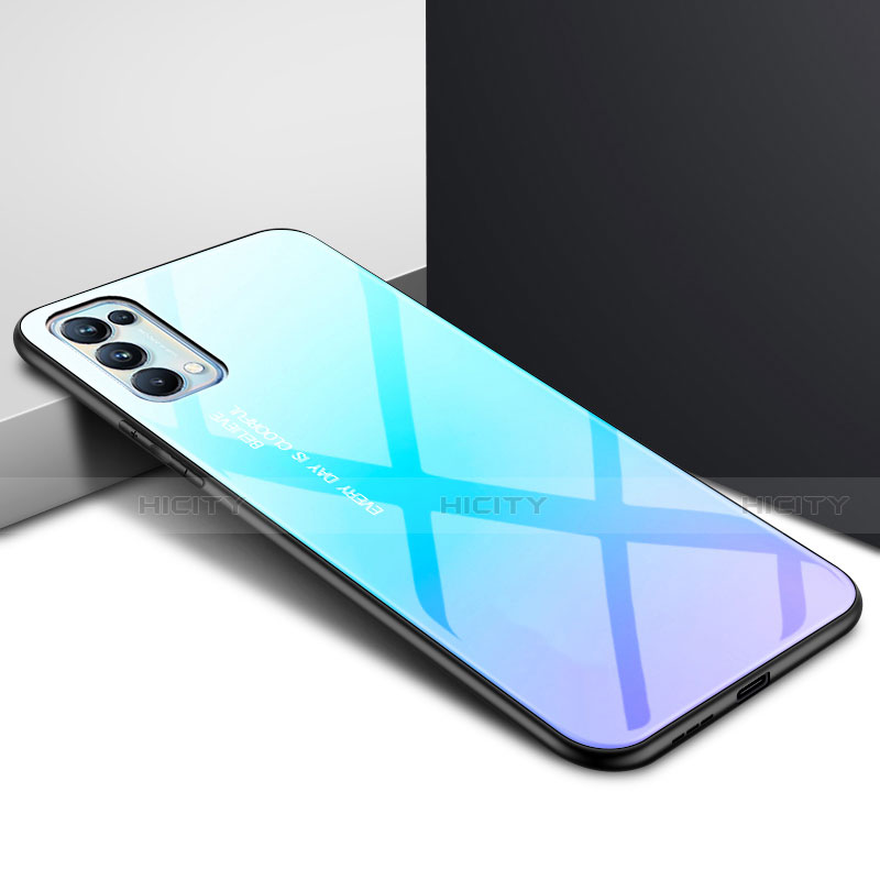 Carcasa Bumper Funda Silicona Espejo para Oppo Find X3 Lite 5G Azul Cielo