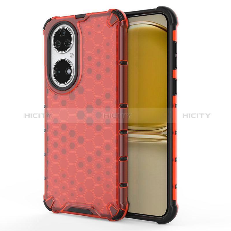 Carcasa Bumper Funda Silicona Transparente 360 Grados AM1 para Huawei P50 Pro Rojo