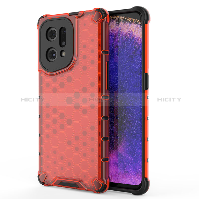 Carcasa Bumper Funda Silicona Transparente 360 Grados AM1 para Oppo Find X5 5G Rojo