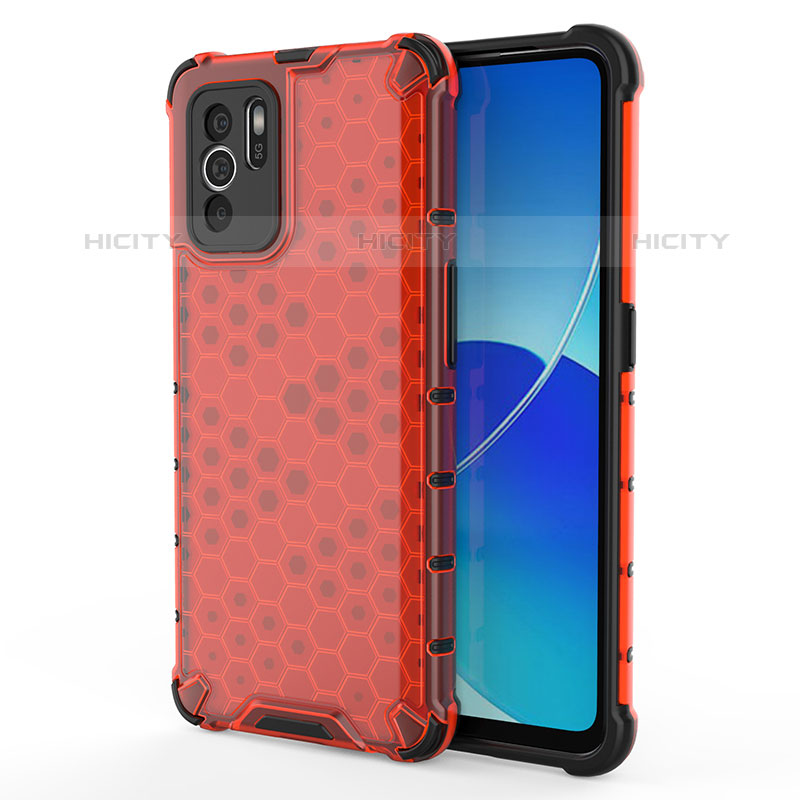 Carcasa Bumper Funda Silicona Transparente 360 Grados AM1 para Oppo Reno6 Z 5G Rojo