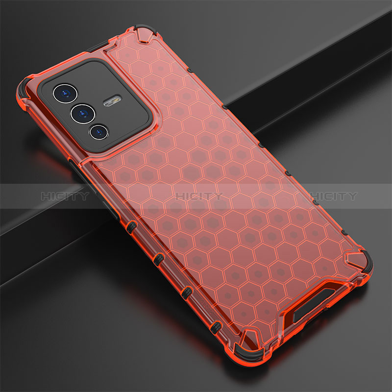 Carcasa Bumper Funda Silicona Transparente 360 Grados AM1 para Vivo V23 Pro 5G Rojo