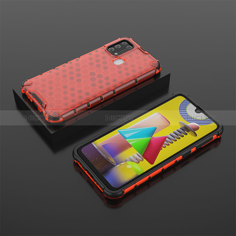 Carcasa Bumper Funda Silicona Transparente 360 Grados AM2 para Samsung Galaxy M21s Rojo