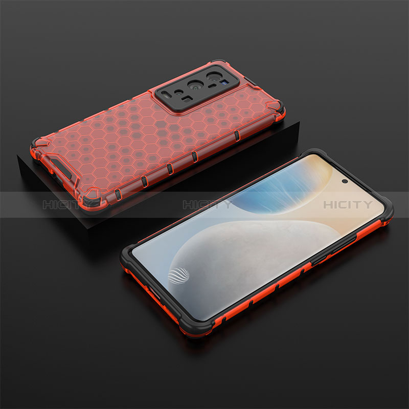 Carcasa Bumper Funda Silicona Transparente 360 Grados AM2 para Vivo X60 Pro+ Plus 5G Rojo