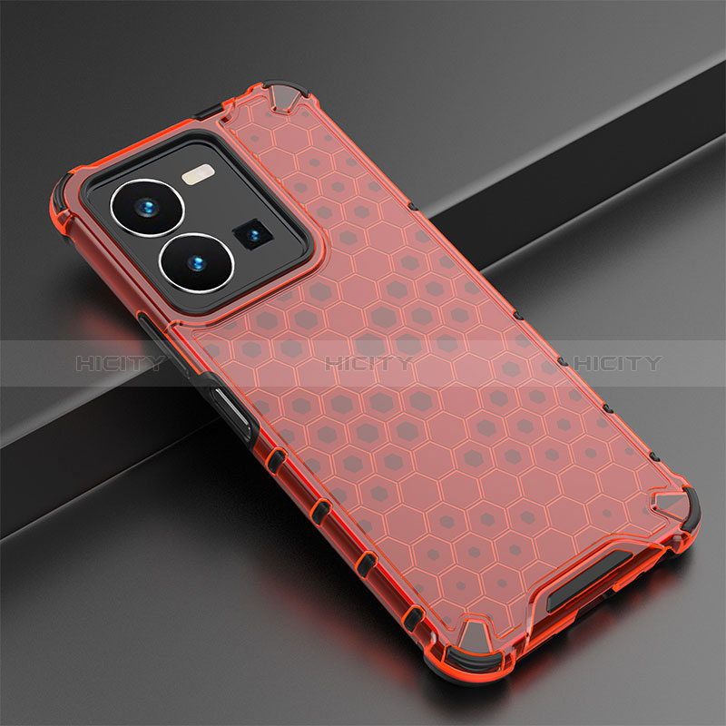 Carcasa Bumper Funda Silicona Transparente 360 Grados AM2 para Vivo Y35 4G Rojo