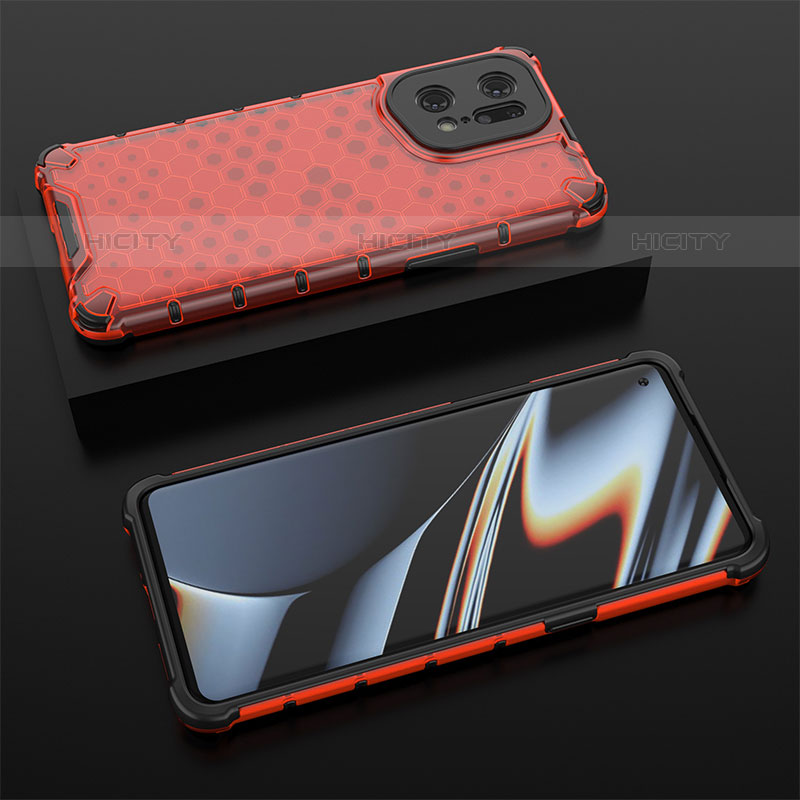 Carcasa Bumper Funda Silicona Transparente 360 Grados AM3 para Oppo Find X5 Pro 5G Rojo