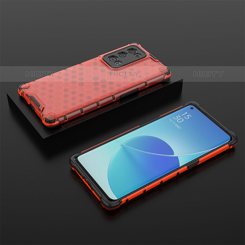 Carcasa Bumper Funda Silicona Transparente 360 Grados AM3 para Oppo Reno6 Pro+ Plus 5G Rojo