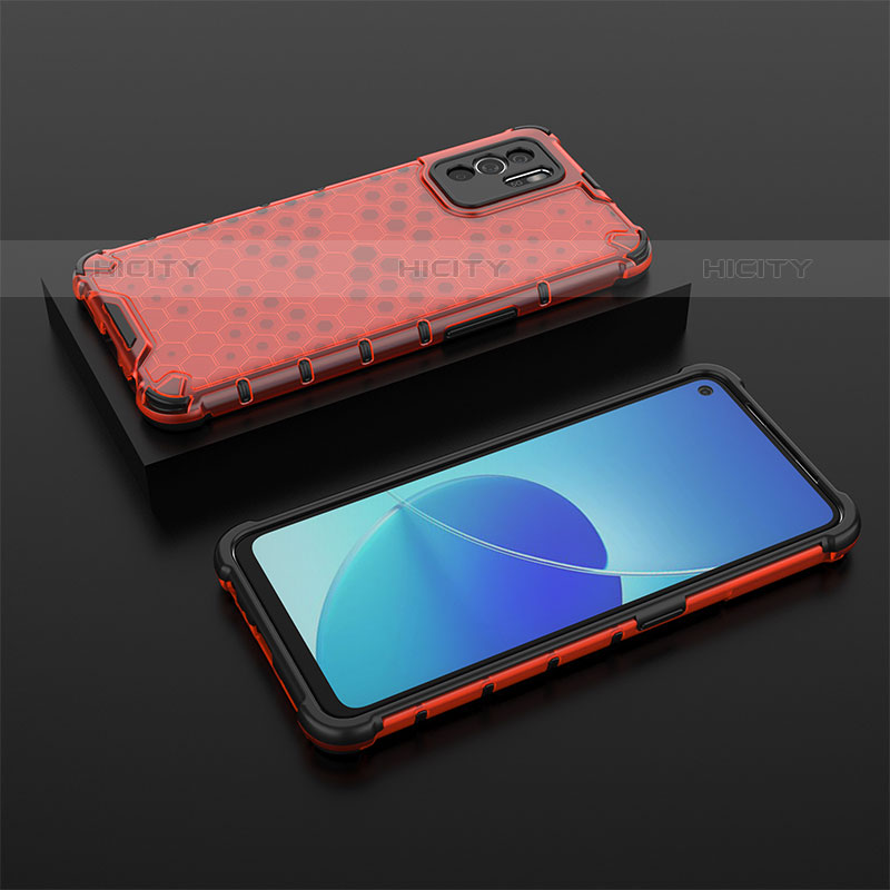 Carcasa Bumper Funda Silicona Transparente 360 Grados AM3 para Oppo Reno6 Z 5G Rojo