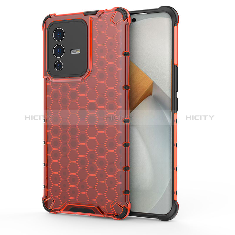 Carcasa Bumper Funda Silicona Transparente 360 Grados AM3 para Vivo V23 Pro 5G Rojo