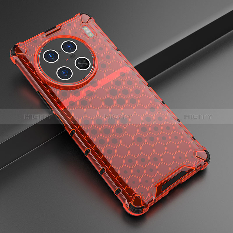 Carcasa Bumper Funda Silicona Transparente 360 Grados AM3 para Vivo X90 Pro+ Plus 5G Rojo