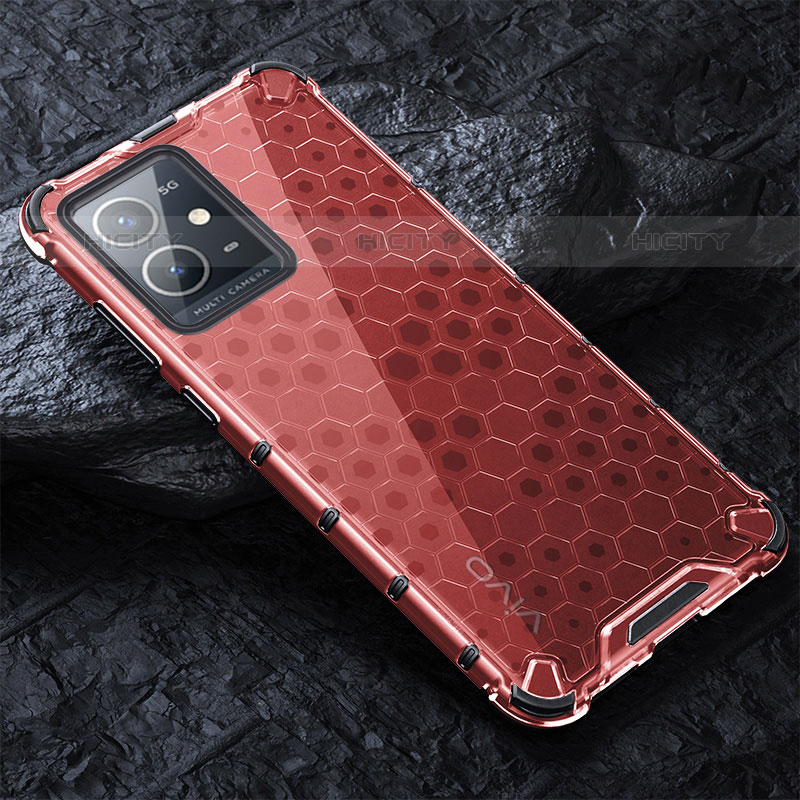 Carcasa Bumper Funda Silicona Transparente 360 Grados AM4 para Vivo Y55 5G Rojo