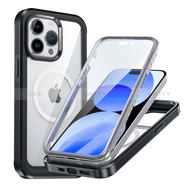 Carcasa Bumper Funda Silicona Transparente 360 Grados con Mag-Safe Magnetic AC1 para Apple iPhone 14 Pro Max Negro