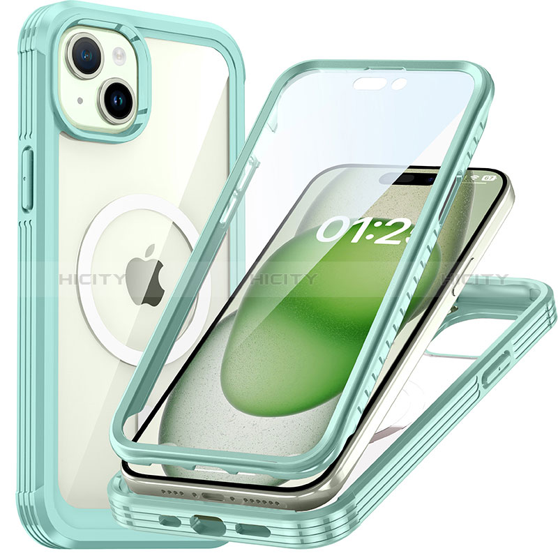 Carcasa Bumper Funda Silicona Transparente 360 Grados con Mag-Safe Magnetic T01 para Apple iPhone 14 Verde