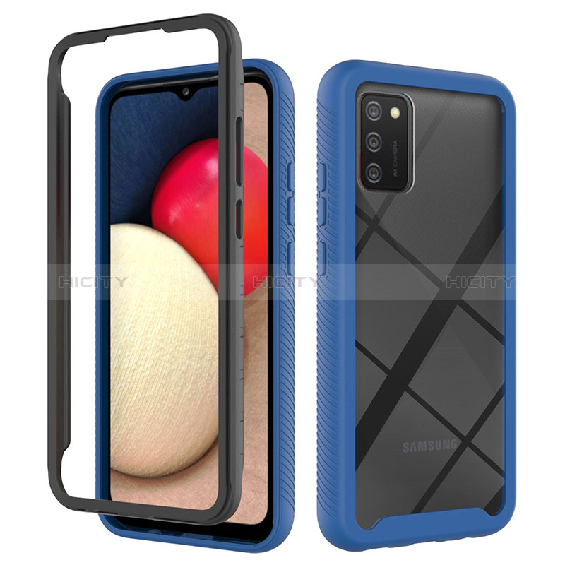 Carcasa Bumper Funda Silicona Transparente 360 Grados JX1 para Samsung Galaxy A02s Azul y Negro