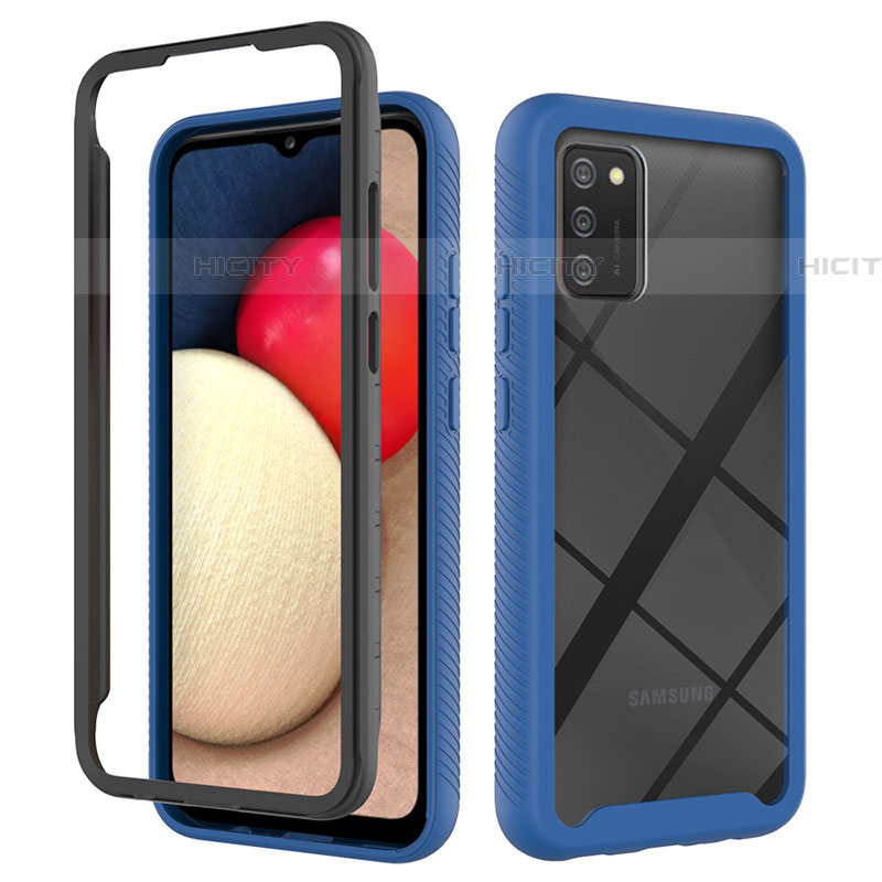 Carcasa Bumper Funda Silicona Transparente 360 Grados JX1 para Samsung Galaxy A03s Azul y Negro