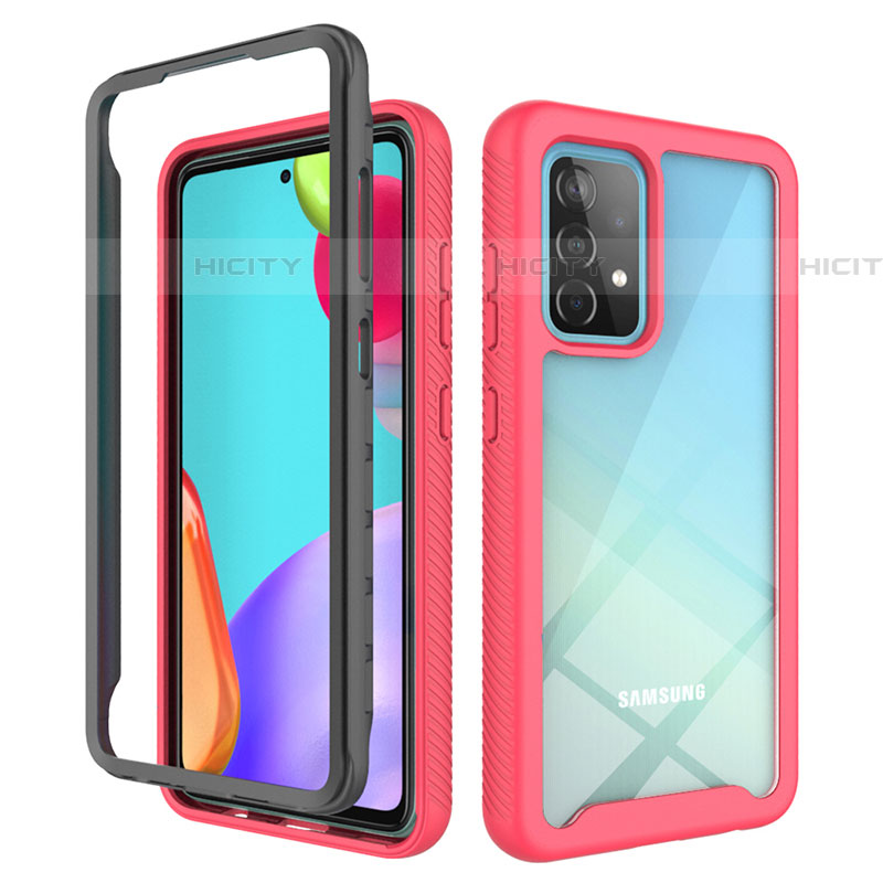 Carcasa Bumper Funda Silicona Transparente 360 Grados JX2 para Samsung Galaxy A52 4G Rosa Roja