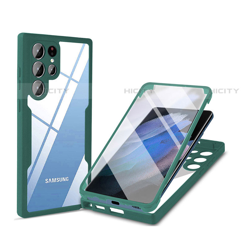 Carcasa Bumper Funda Silicona Transparente 360 Grados M01 para Samsung Galaxy S21 Ultra 5G Verde
